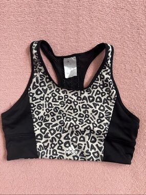 adidas Black & White Logo Print Racerback Sports Bra